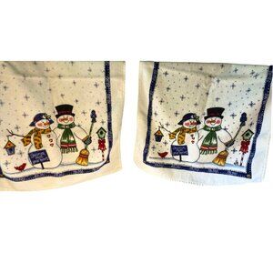 Pair Christmas Snowman Design Cotton Terry Kitchen Hand Dish Towels EUC Set Of 2